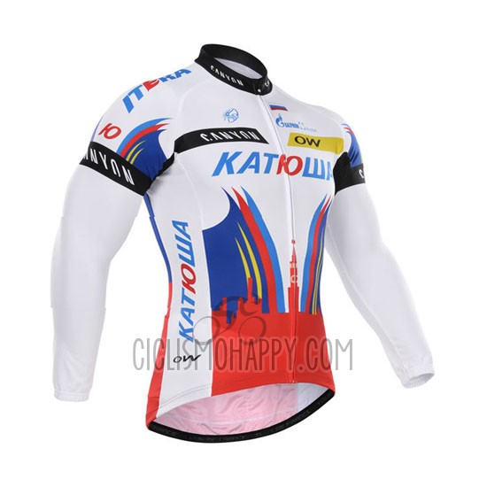 Katusha Cycling Jersey Bib Tight 2015 Long Sleeve White and Red
